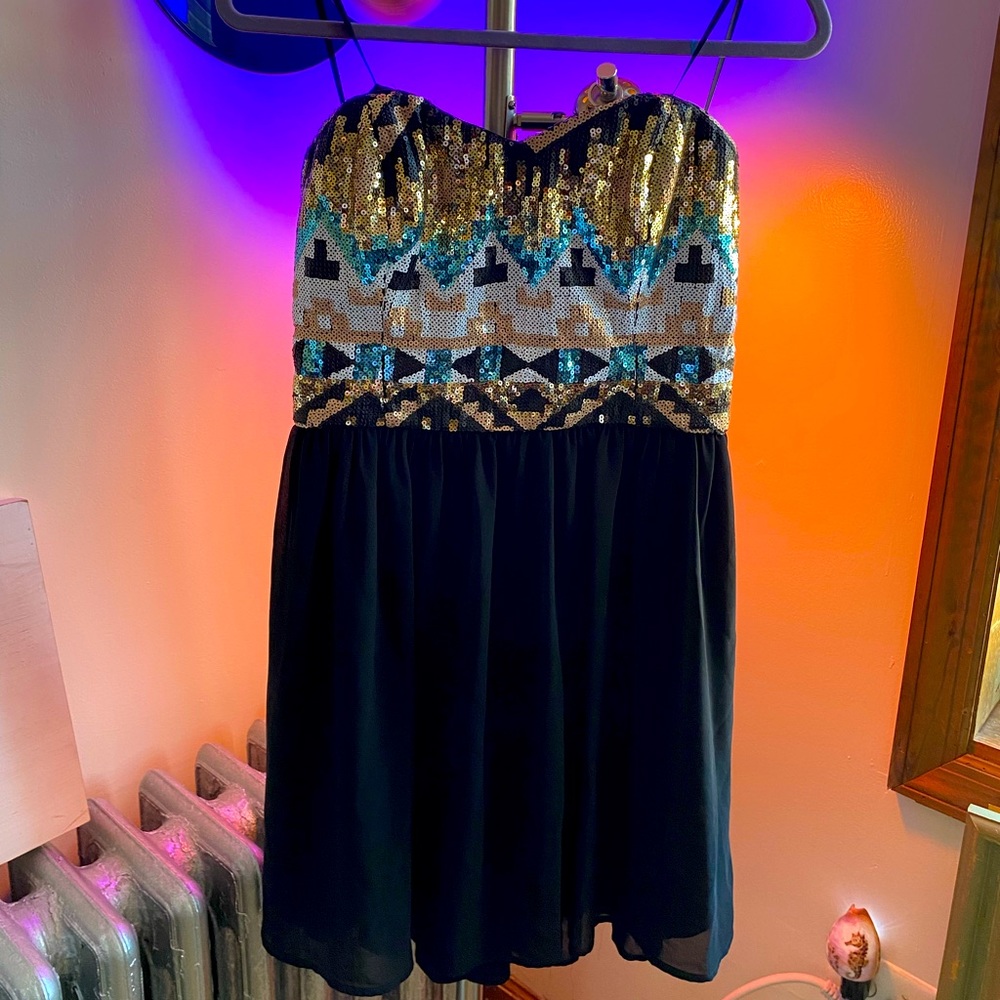 A. Byer Strapless Sequins Top Cocktail Dress